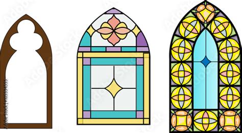 Church Stained Glass Windows Vector Illustration In Color And Line