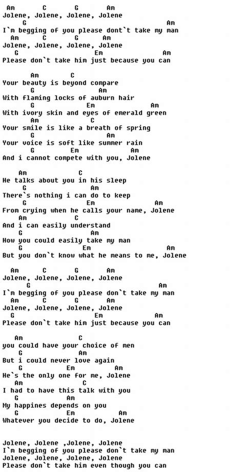 Jolene Dolly Parton Style Ukulele Songs Guitar Chords For Songs Guitar Chords And Lyrics