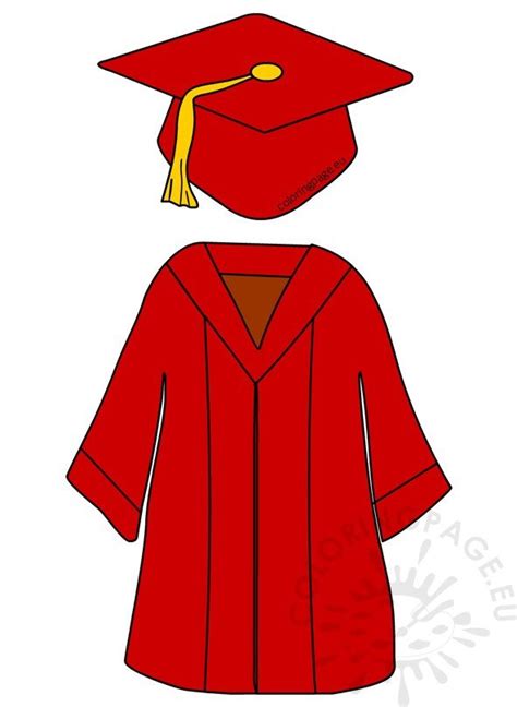 Red Preschool Graduation Cap And Gown Coloring Page