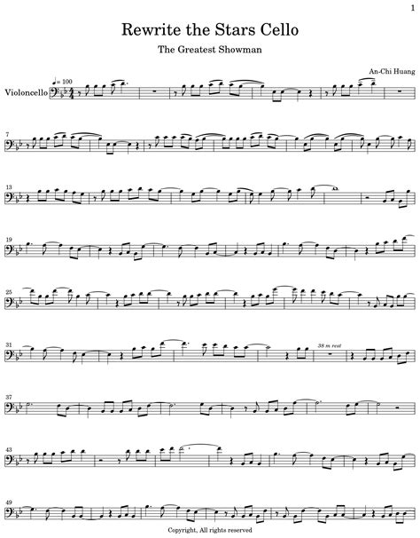 Rewrite The Stars Cello Sheet Music For Cello