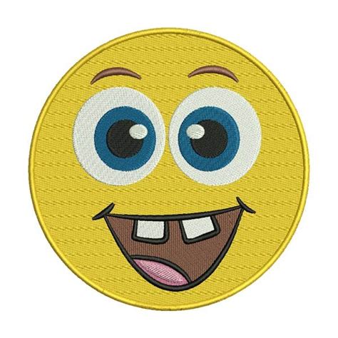 buck teeth smiling face yellow emoticon emoji embroidery design digitemb