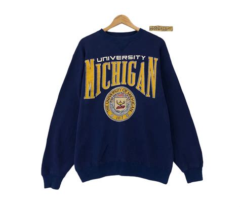 Rare Vintage University Of Michigan Sweatshirt Big Logo Etsy