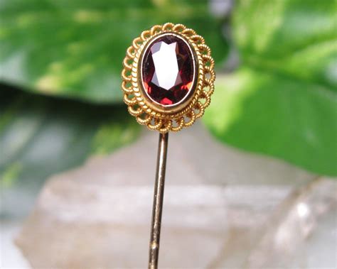 Antique Signed Solid 14k Gold Garnet Gemstone Hatpin Stick Pin 14g Ebay