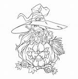 Coloring Witch Halloween Cute Scary Contour Drawing Background Entertained Consider Keep Them sketch template