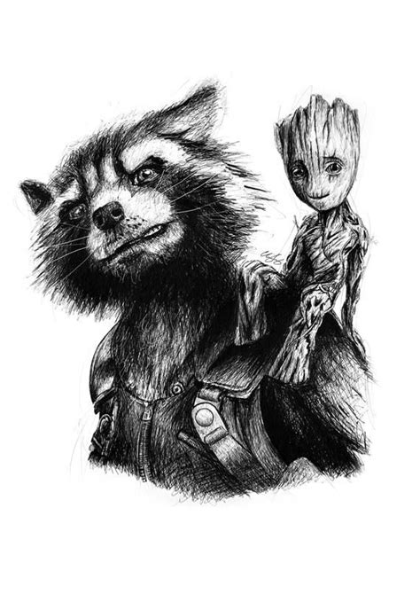 Rocket And Baby Groot A4 Art Print Marvel Guardians Of The Galaxy