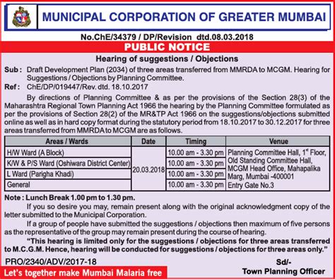 Municipal Corporation Of Greater Mumbai Public Notice Ad Advert Gallery