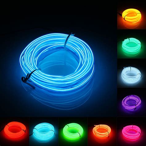 Led El Wire Neon Glow String Strip Light Rope Controller Car Decor