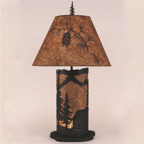Kodiak Cabin Scene Table Lamp With Night Light Rustic Table Lamps
