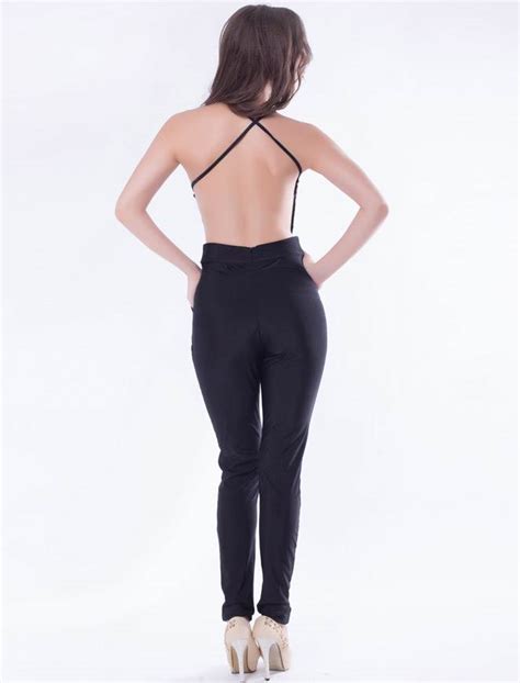 Fashion Sexy Black Lace Backless Jumpsuit For Ladies