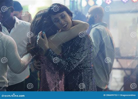 Women Hugging And Dancing In Club Stock Image Image Of Young