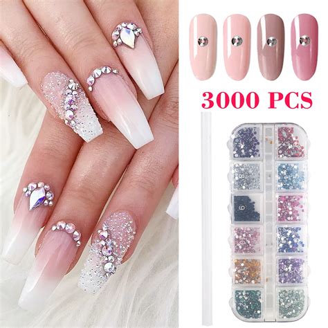 Tsv 3000pcs Nail Rhinestones Crystal Nail Art Gems Flatback Glass