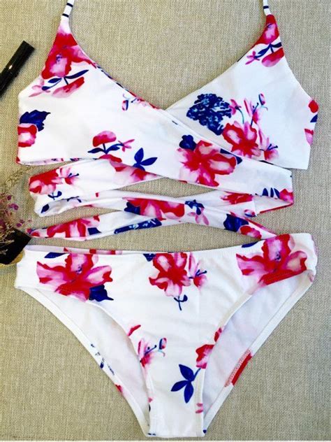 [13 off] 2021 floral halter wrap bikini set in floral zaful