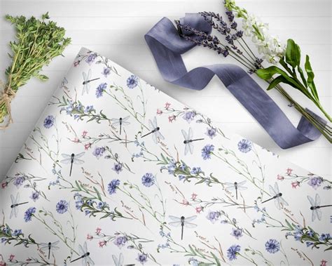 Wedding T Wrapping Paper Lilac Wildflower Dragonfly Etsy