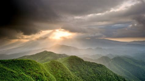 Hill Alone Clouds Sun Rays Landscape Photography