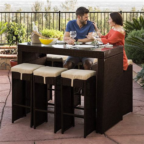 7 Piece Outdoor Rattan Wicker Bar Dining Patio Furniture Set Outdoor