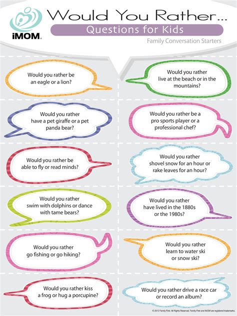 Questions For Kids Would You Rather Talk Conversation Starters