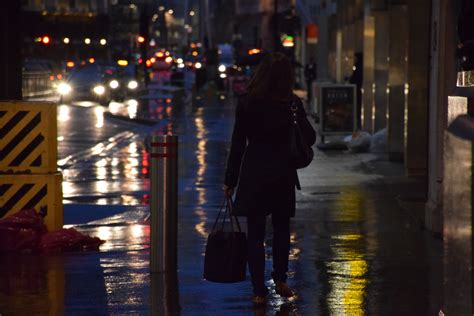 Woman Walking Alone At Night