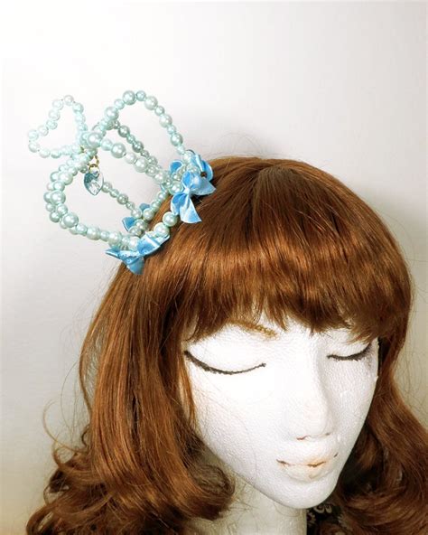 Mini Lolita Crown Blue Glass Pearl Hair Clip Cute Classic Etsy