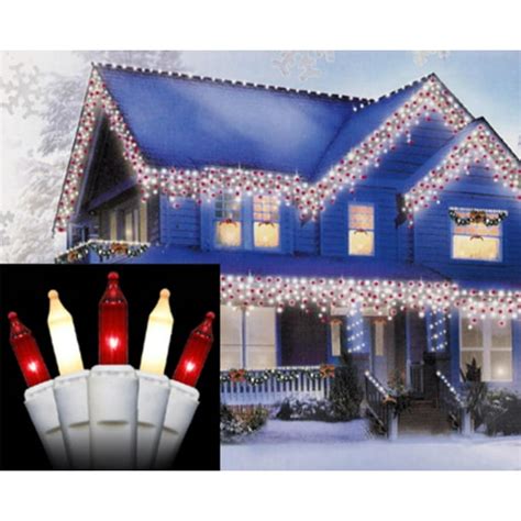 Set Of 100 Red And Frosted White Mini Icicle Christmas Lights White