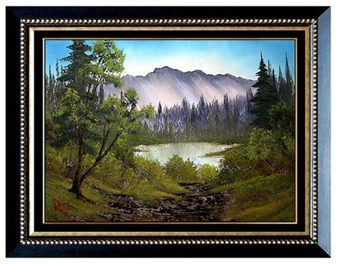 Large Bob Ross Original Signed Oil Painting On Canvas Trees Mountains