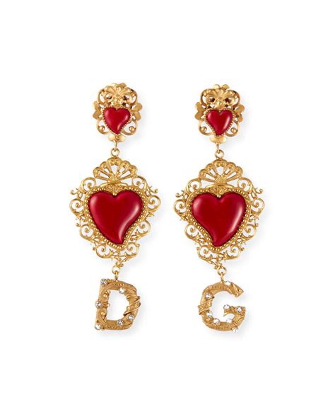Dolce And Gabbana Dg Double Heart Drop Earrings Heart Drop Earrings