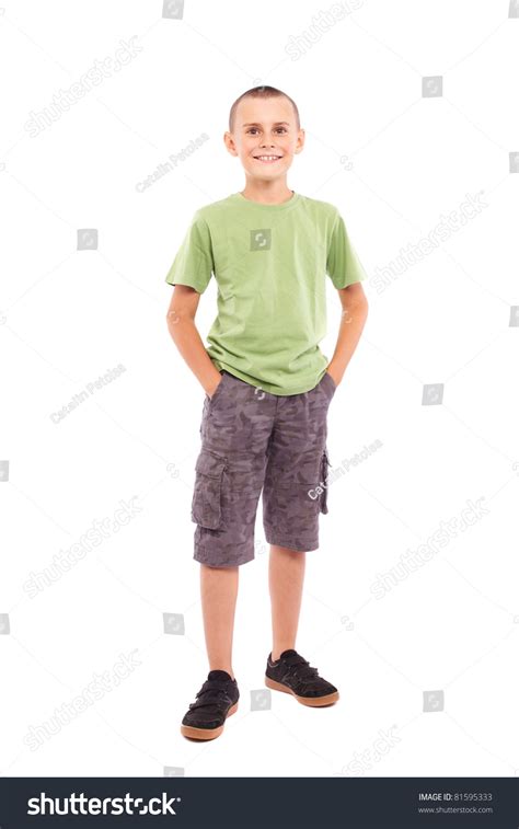 Full Length Portrait Child Standing Isolated Stock Photo 81595333