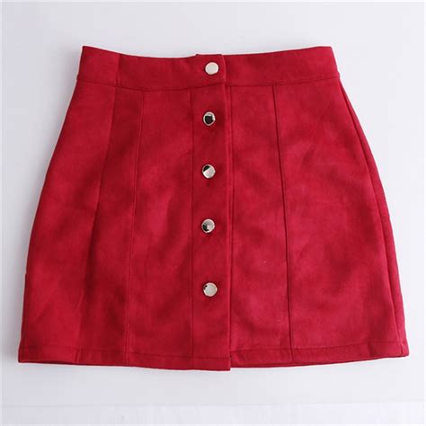 Fashion Women Empire Waist Sexy Solid Button Skirts Suede Leather