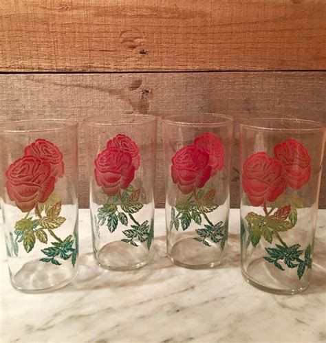 vintage set of four federal glass drinking glasses rose etsy glass drinking glasses