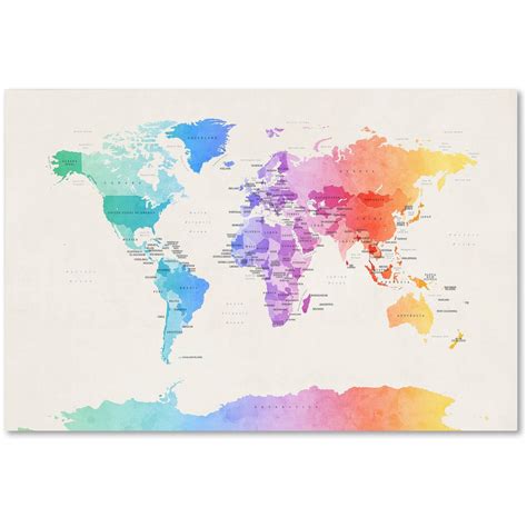 Trademark Fine Art Watercolor Political World Map Canvas Art By