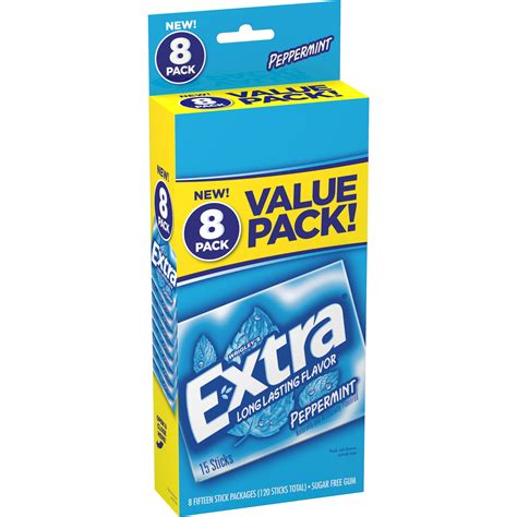 Extra Gum Peppermint Sugarfree Gum 15 Sticks Pack Of 8