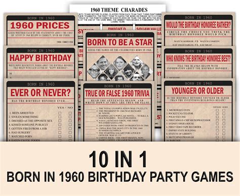 60th birthday game party bundle born in 1960 birthday party etsy in 2020 birthday games