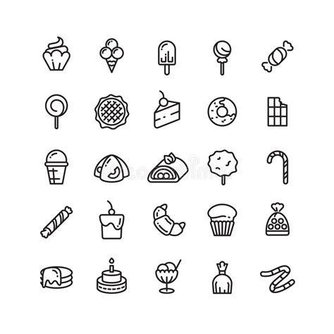 desserts sweets ice cream muffin cakes cupcake thin line icons stock vector illustration