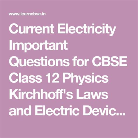 Current Electricity Important Questions For Cbse Class Physics