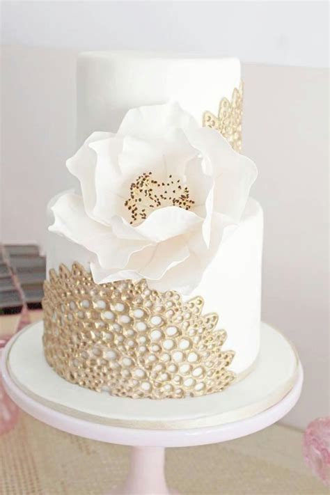 White lace 5 tier wedding cake. Wedding Nail Designs - Gold Lace On Ivory Wedding Cake ...