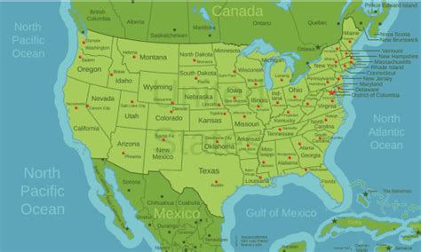 Ilustración De Mapa De Estados Unidos De Norteamérica Con Capitales Y