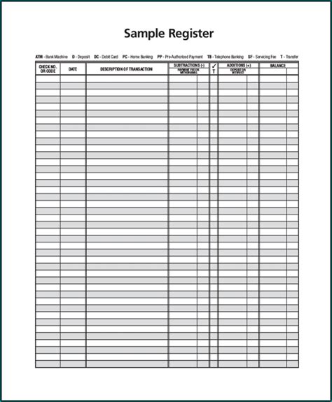 》free Printable Checkbook Register Template