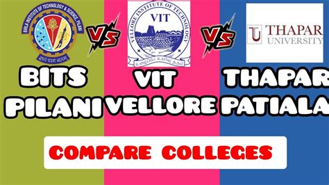 Bits Pilani Vs Vit Vellore Vs Thapar Patiala College Comparison Youtube