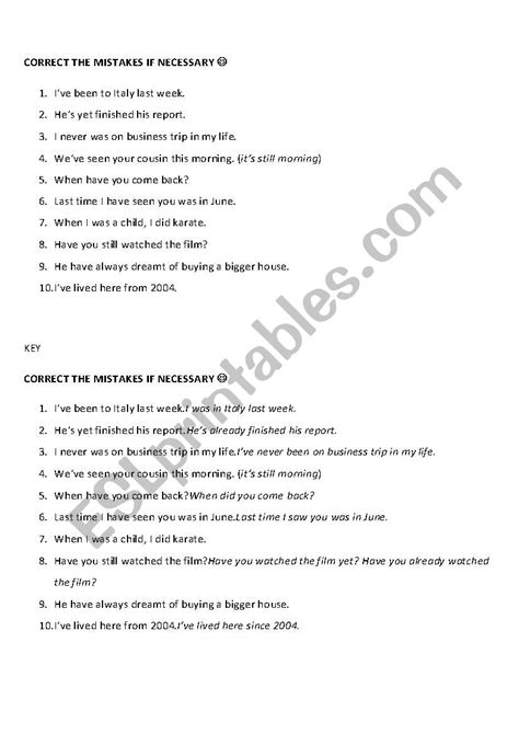 Present Perfect And Past Simple Esl Worksheet By Stereobuzz