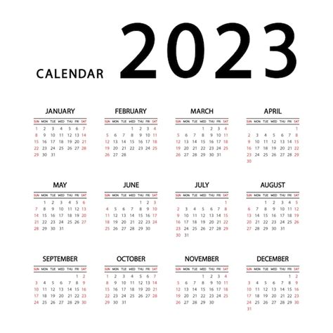 Calendário De 2023 Anos A Semana Começa No Domingo Modelo De