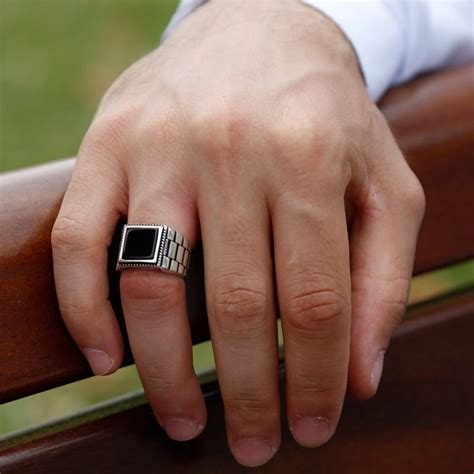 Black Square Onyx Silver Mens Ring Boutique Ottoman Exclusive