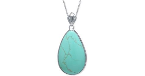 Macy S Manufactured Turquoise Teardrop Pendant Necklace In Sterling