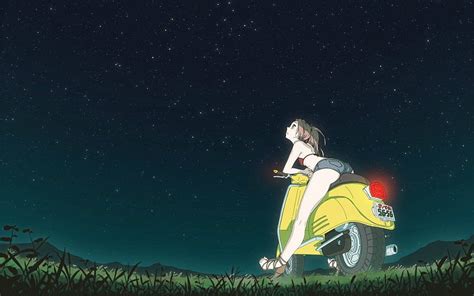 Anime Girl Looking At Stars Could I Get The Name Of The Author Anime Girl Night Time Hd