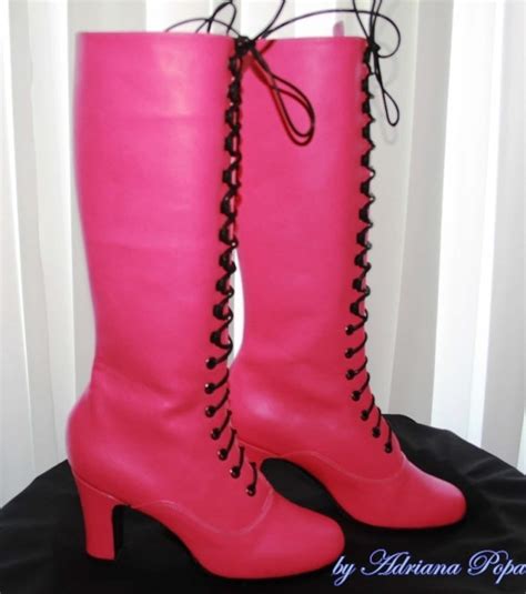 Pink Leather Boots Pink Barbie Boots Victorian Boots Style Etsy