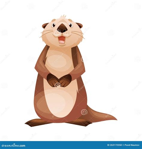 Standing Sea Otter As Marine Mammal And Aquatic Creature With Brown