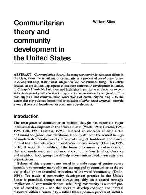 Communitarian Theory And Community Development In The United States Pdf Economic Development