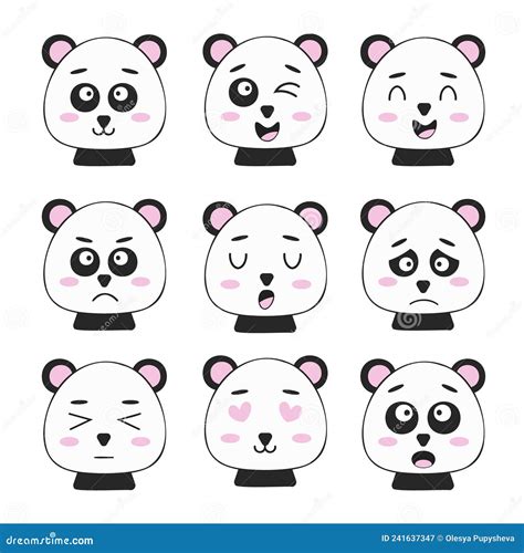 Süße Pandas Mit Verschiedenen Emotionen Vektorgrafik Vektor Abbildung