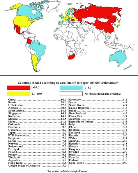 World Map Of Asthma Case Fatality Rates Asthma Deaths Per 100000