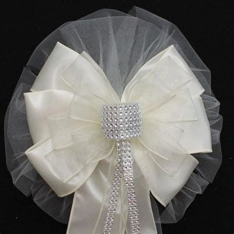 There is practically always a way to just tie on the bows with lengths of ribbon. Ivory Bling Wedding Pew Bows Church Aisle Decorations ...