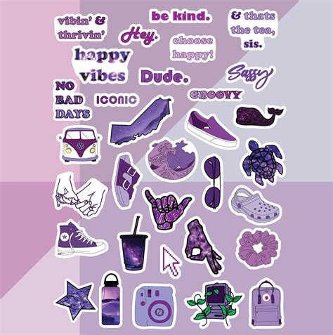 Purple Aesthetic Vsco Sticker Pack 30 Count Sticker Pack Etsy