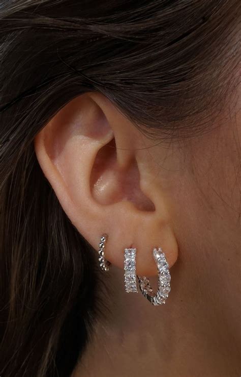 Sterling Silver Hoop Women S Earrings Double Row Etsy Silver
